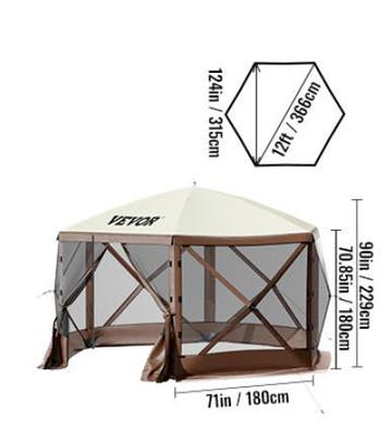 Pop-up Camping Gazebo 6-Zijdig met Muskietennet en Wanden