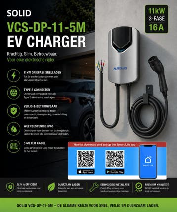 SOLID EV Oplader - Type2 - 11kW met App en RFID, Auto diversen, Laadpalen, Verzenden, Nieuw, Laadpaal en Laadkabel
