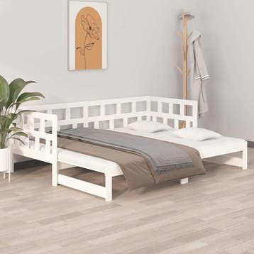 vidaXL Slaapbank uitschuifbaar massief grenenhout wit, 90 cm, Eenpersoons, Verzenden, Wit