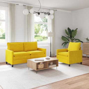 vidaXL Bankstel 2 st Geel Fluweel, Huis en Inrichting, Banken | Bankstellen, Verzenden, Nieuw, Stof, Minder dan 150 cm