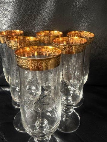 Pot (6) - 6 champagneglazen / sektglazen – met de hand, Antiek en Kunst, Antiek | Glas en Kristal