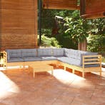 vidaXL 8-delige Loungeset met grijze kussens grenenhout, Tuin en Terras, Tuinsets en Loungesets, Verzenden, Nieuw, 8 zitplaatsen