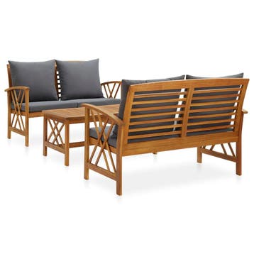 vidaXL 3-delige Loungeset met kussens massief acaciahout, Verzenden, Nieuw, Hout, Loungeset