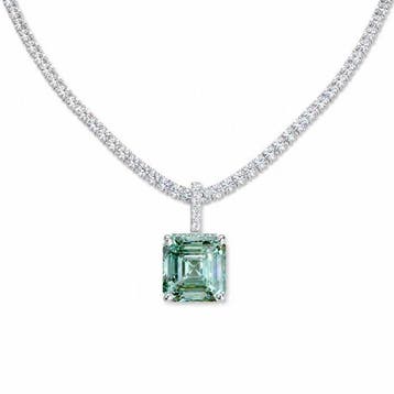 Halsketting - 14 karaat Witgoud - 26.16ct. tw. Groen Diamant, Nieuw