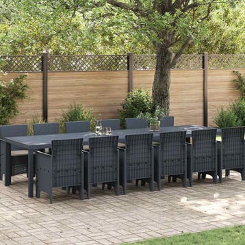vidaXL Tuin Eetset 13 st Antraciet Polt riet, Verzenden, Nieuw, 3 zitplaatsen