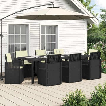 vidaXL Tuin eettafelset 9 st Antraciet- en crèmekleurig PP, Verzenden, Nieuw, Textileen, Meer dan 8 zitplaatsen