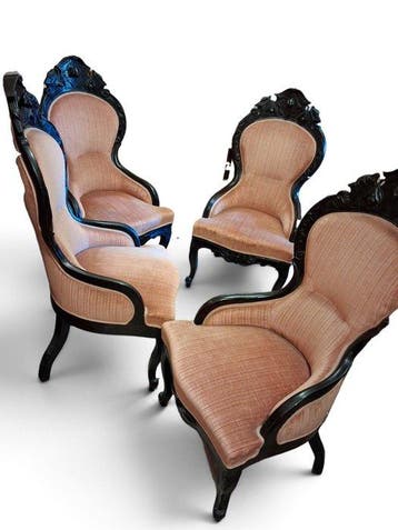 Stoel (4) - Hout, Fluweel - Vier fauteuiltjes salot