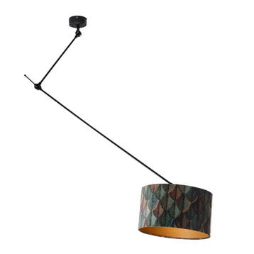 Hanglamp zwart met velours lampenkap blad dessin met gouden, Verzenden, Nieuw, Classic-antique