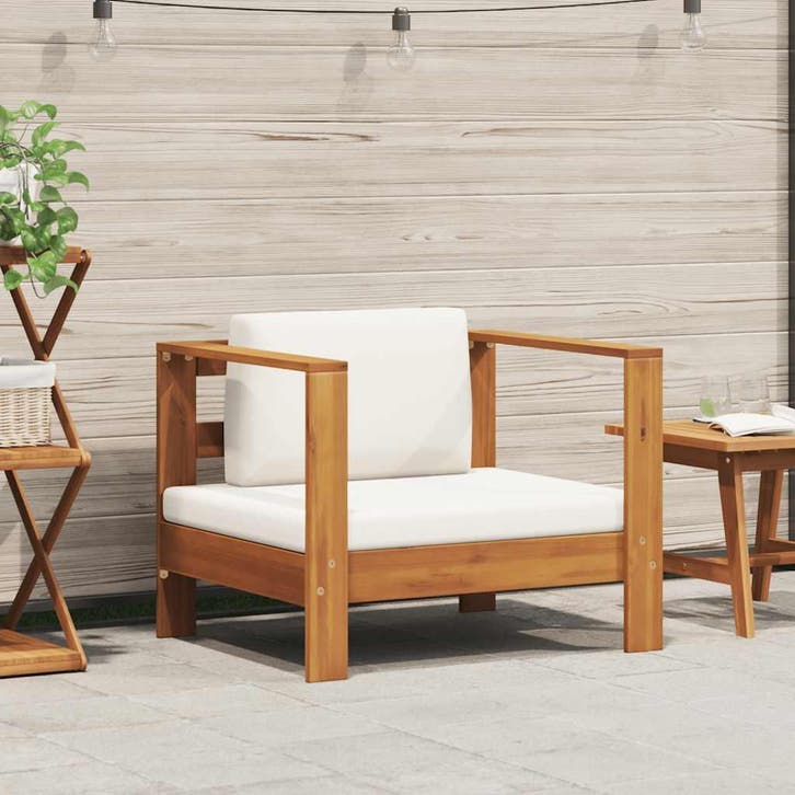 vidaXL Tuinstoel met kussen massief acaciahout crème, Tuin en Terras, Tuinsets en Loungesets, Nieuw, Hardhout, Verzenden