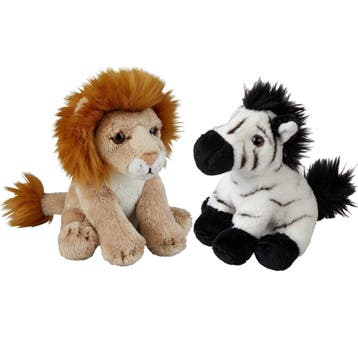 Ravensden safari knuffels - zebra en leeuw - pluche - 15 cm, Verzenden, Nieuw