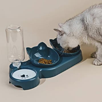 3-in-1 Kattenvoerbak met Waterdispenser en Nekbescherming -, Verzenden, Nieuw