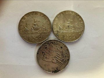 Italië, Republiek 500 Lire argento (3 monete) (Zonder