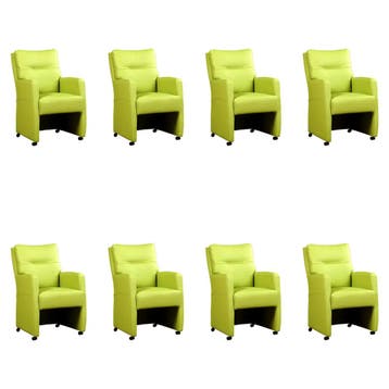Set van 8 Leren eetkamerstoelen Sharp - Hermes Lime, Huis en Inrichting, Stoelen, Ophalen of Verzenden, Nieuw, Leer