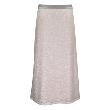 Louis and Mia • beige midi rok pailletten • 38, Maat 38/40 (M), Verzenden, Louis and Mia, Beige
