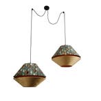 Hanglamp zwart met dubbele velours lampenkap blad dessin en, Huis en Inrichting, Lampen | Hanglampen, Verzenden, Nieuw, Classic-antique
