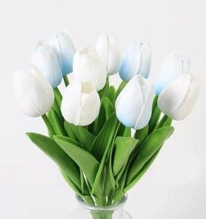 Tulpen lichtblauw wit real touch foam 33 cm bundel ca. 10, Ophalen of Verzenden, Nieuw