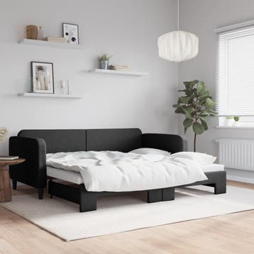 vidaXL Slaapbank met onderschuifbed 90x200 cm stof zwart, 90 cm, Eenpersoons, Verzenden, Zwart