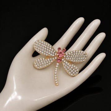 Prachtige libellenbroche – Swarovski-kristallen rosé en