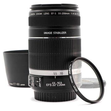 Canon EF-S 55-250mm F/4-5.6 IS Telelens met filter en Canon, Nieuw