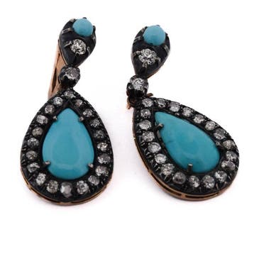 Oorbellen - 14 karaat Roségoud - 4.00ct. tw. Turquoise -, Nieuw