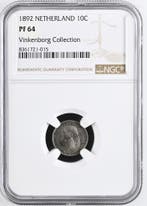 Koningin Wilhelmina 10 cent 1892 Proof NGC PF64 Vinkenborg, Verzenden, Zilver, 10 cent, Koningin Wilhelmina