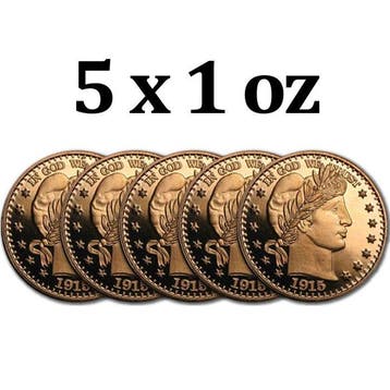Verenigde Staten. 5 x 1 oz Barber Half Dollar 999 Fine