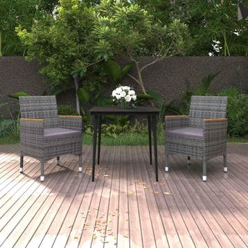 vidaXL 3-delige Tuinset met kussens poly rattan en glas, Verzenden, Nieuw, 2 zitplaatsen, Tuinset