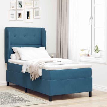 vidaXL Boxspringbed met hoofdeinde Donkerblauw 200 x 80 cm, Verzenden, Nieuw, Blauw, Stof