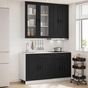vidaXL Keukenblok PORTO 4 st Zwart Bewerkt hout, Verzenden, Nieuw, Zwart