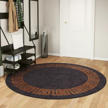 vidaXL Vloerkleed wasbaar Ø 200 cm zwart en goudkleurig, Verzenden, Nieuw, Zwart