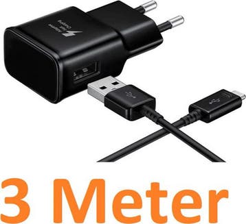 Micro-USB Oplaadkabel – Snelladen 15W – 3 Meter – Bedraad, Ophalen of Verzenden, Nieuw