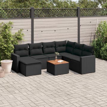 vidaXL 8-delige Loungeset met kussens poly rattan zwart, Verzenden, Nieuw, Loungeset