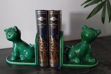 Boekensteunen (2) - Paar vintage katten-boeksteunen van, Antiek en Kunst