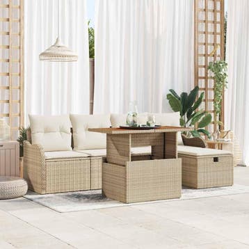 vidaXL Tuin Sofa Set 6 st Beige poly rattan, Verzenden, Nieuw, Rotan, 6 zitplaatsen