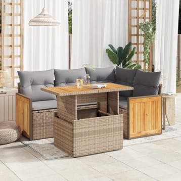 vidaXL 5-delige Loungeset met kussens poly rattan en, Verzenden, Nieuw, Loungeset