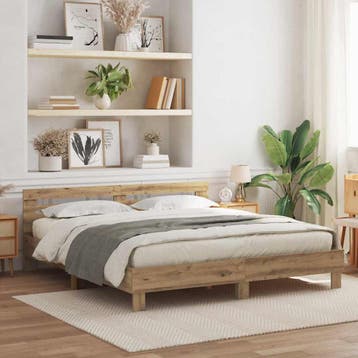 vidaXL Bedframe met hoofdeinde Artisan Eiken 180 x 200 cm, Bruin, Verzenden, Hout, Nieuw