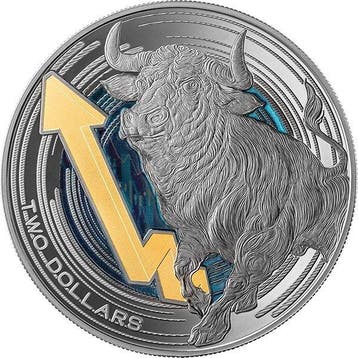 Niue. 2 Dollars 2025 Bull and Bear Markets Ruthenium Edition