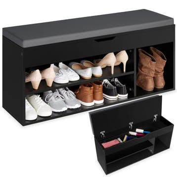 Schoenenkast Natalya met zitkussen 104x30x49cm - zwart, Huis en Inrichting, Verzenden, Nieuw