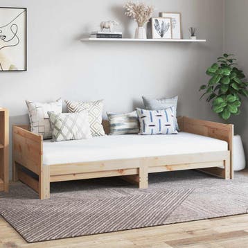 vidaXL Uittrekbare Dagbed Naturel 180 x 200 cm Massief, Verzenden, Nieuw, Bruin, Hout