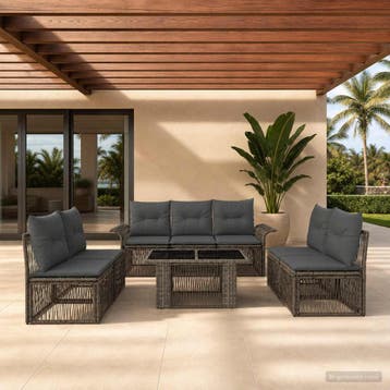 vidaXL Tuinbankenset 8 st Grijs en Donkergrijs poly rattan, Huis en Inrichting, Verzenden, Nieuw