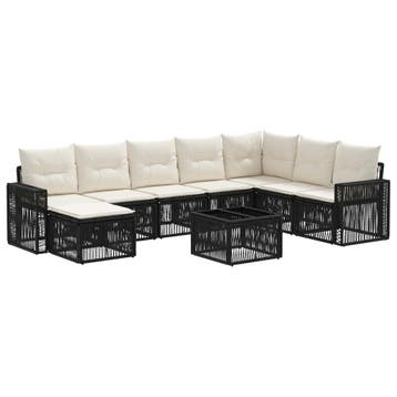vidaXL Tuinbankenset 9 pcs Zwart en Cream Wit poly rattan, Verzenden, Nieuw, Meer dan 8 zitplaatsen
