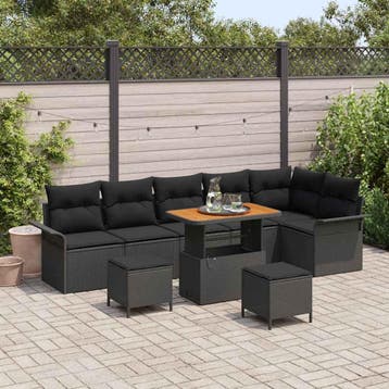 vidaXL Tuinbankenset 9 st Zwart poly rattan, Verzenden, Nieuw, Rotan, Meer dan 8 zitplaatsen