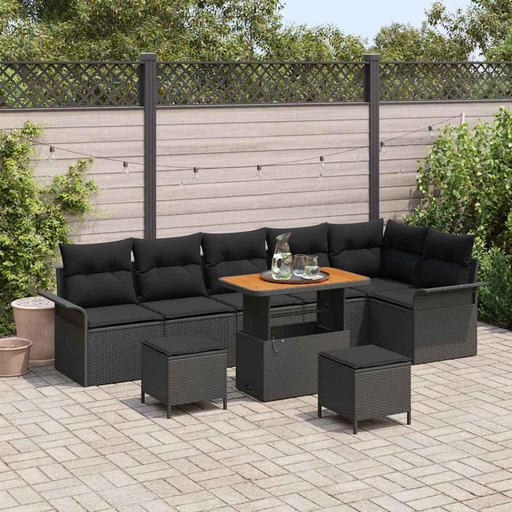 vidaXL Tuinbankenset 9 st Zwart poly rattan, Tuin en Terras, Tuinsets en Loungesets, Nieuw, Meer dan 8 zitplaatsen, Rotan, Verzenden