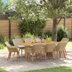 vidaXL Tuin eettafelset met kussen 9 pcs Beige poly rattan, Verzenden, Nieuw, Rotan, Meer dan 8 zitplaatsen