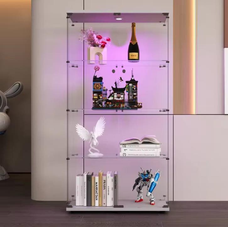 Glazen Vitrinekast met LED – 4 Lagen en Dubbele Deuren, Huis en Inrichting, Kasten | Vitrinekasten, Nieuw, Verzenden