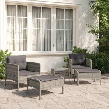 vidaXL 5-delige Loungeset met kussens poly rattan grijs, Tuin en Terras, Verzenden, Nieuw, Loungeset
