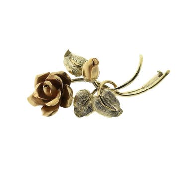 Vintage bicolor gouden broche van een roos, Ophalen of Verzenden, Gebruikt, Goud, Goud