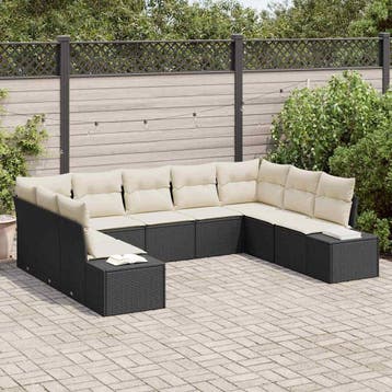 vidaXL Tuinbankenset 9 st 8-Aantal zitplaatsen Zwart en, Verzenden, Nieuw, Rotan, Meer dan 8 zitplaatsen