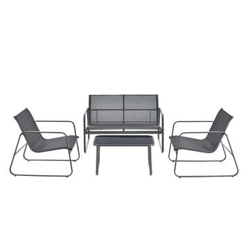 Tuinset 4-delig Palencia loungeset donkergrijs en zwart, Verzenden, Nieuw