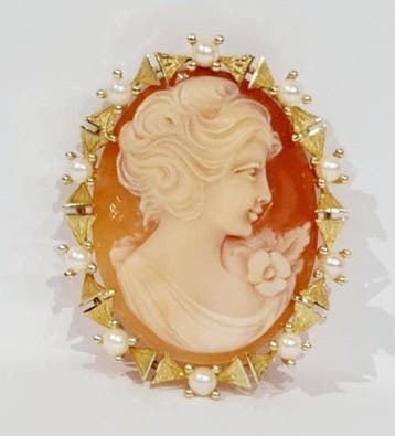 Cameo - 18 karaat Geel goud - Parel, Sieraden, Tassen en Uiterlijk, Antieke sieraden